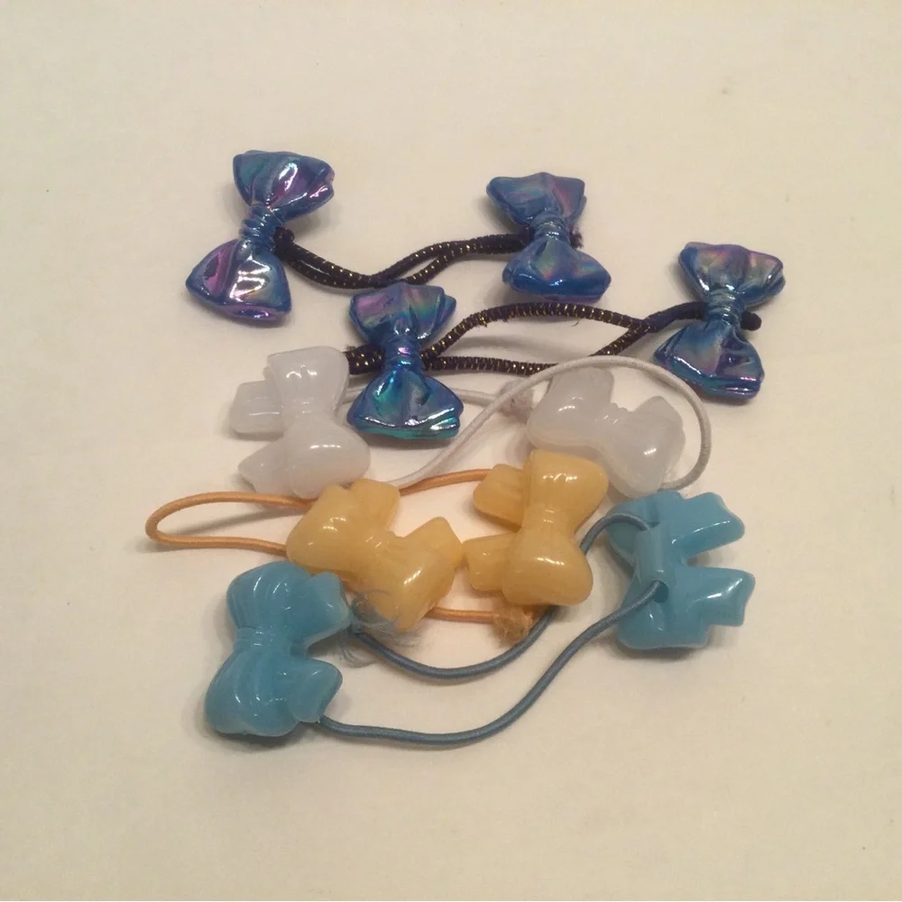 Vintage Bow Shape Knocker Ball Hair Ties Pony Tail Blue Peach White (5)